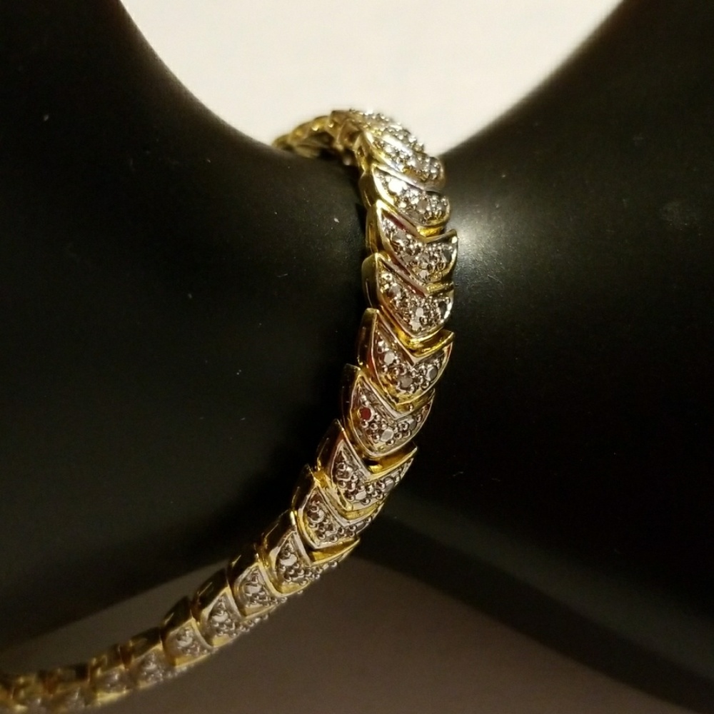 New Tennis Bracelet, Gold Tone Diamond Accent Leaf